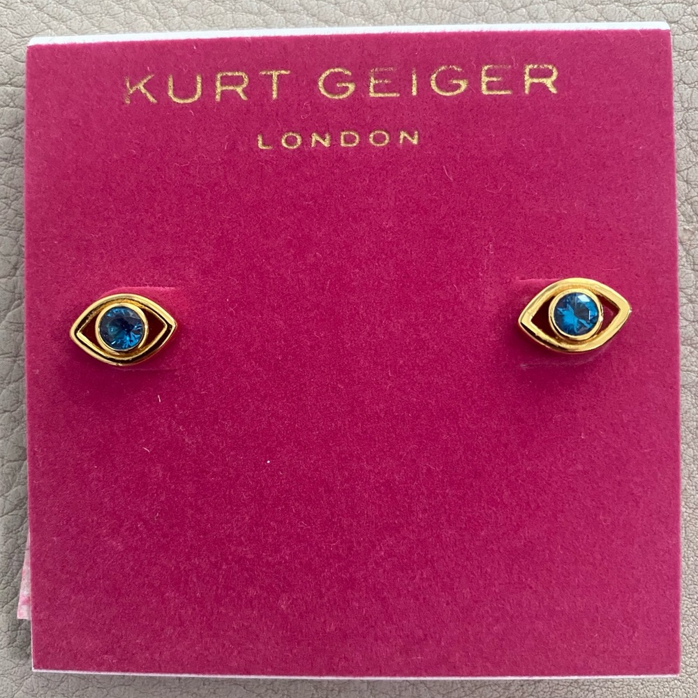 Kurt Geiger Evil Eye Stud Earrings Blue Gold-Tone